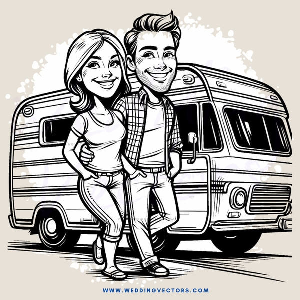 a man and woman posing with their rv