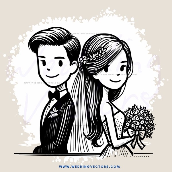 a couple standing together, holding hands and flowers