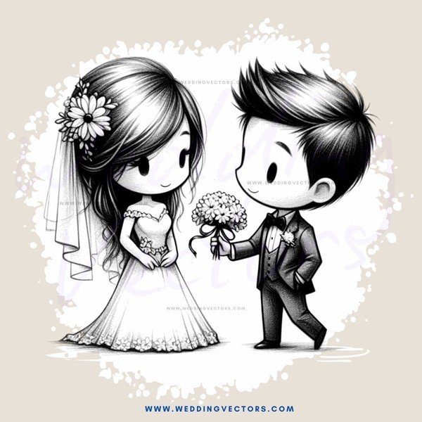 a bride and groom with flowers