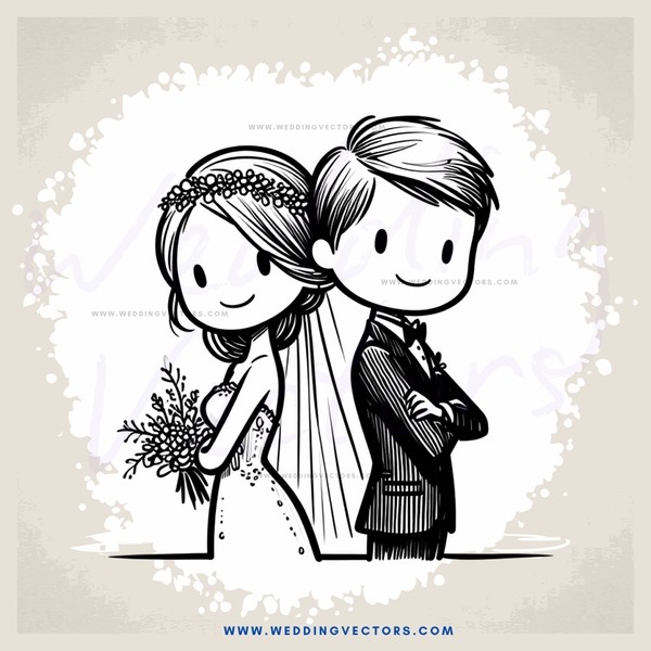 a bride and groom in black and white wedding attire