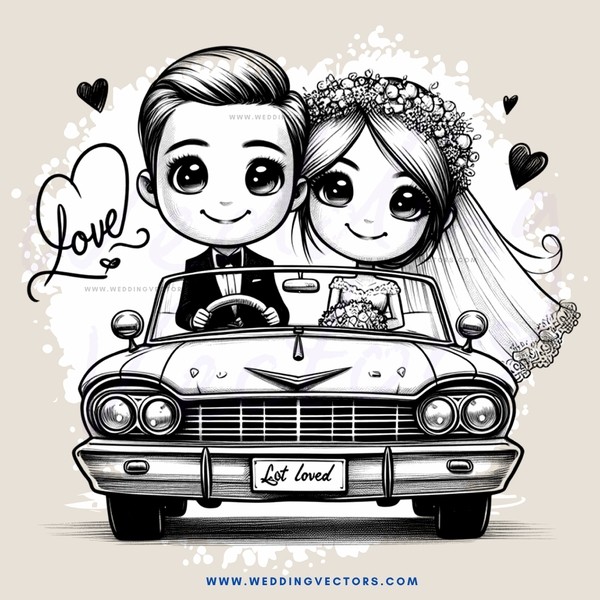 a couple driving in a car with "love" written on it