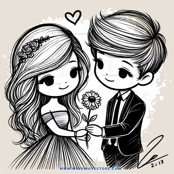 bride and groom with flower on head