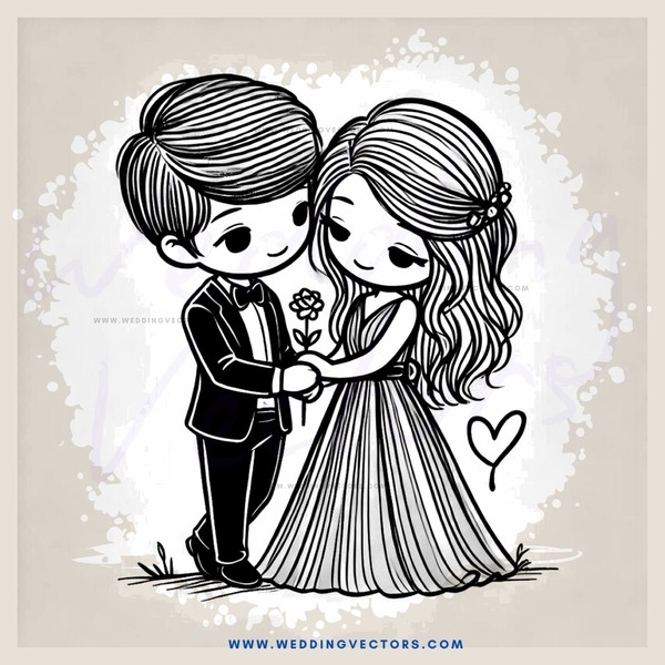 an illustration of a man and woman holding hands with a heart in the corner