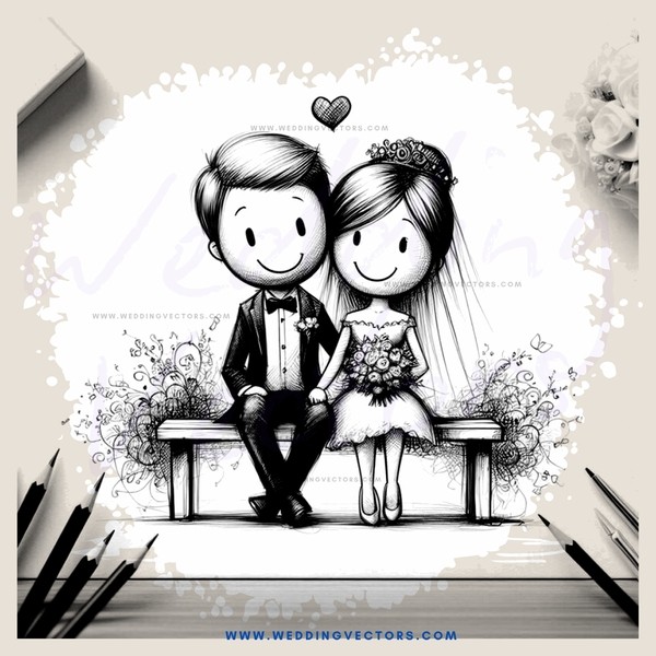 a couple sitting on a bench with flowers and an heart