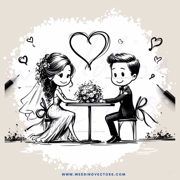 wedding couple posing for picture in front of flowers and table