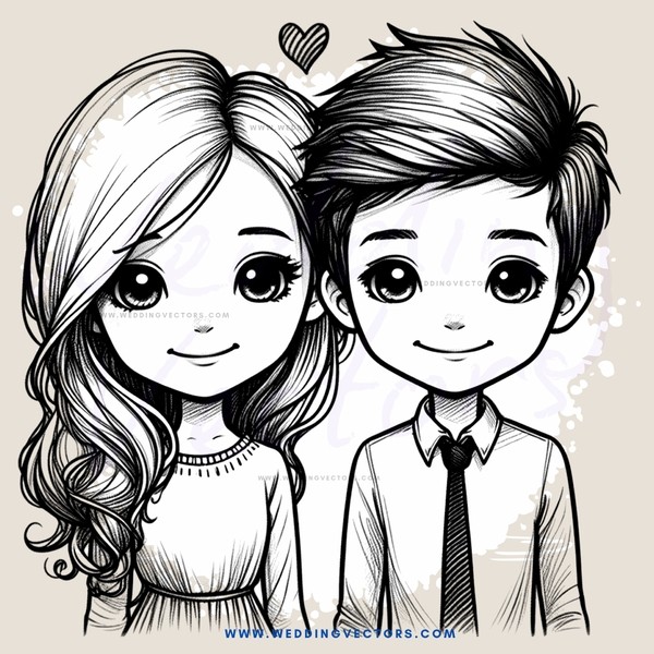 a boy and girl's portrait in black and white