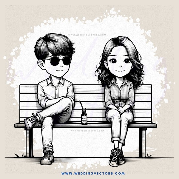 a boy and girl sitting on a bench