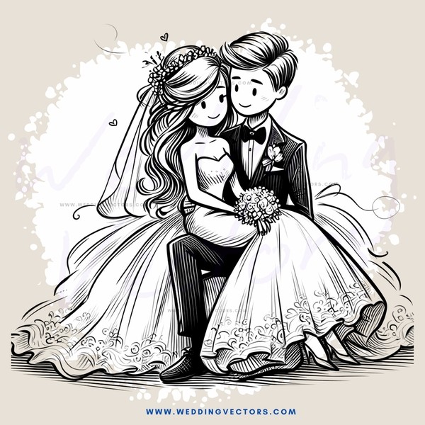 a bride and groom sitting together on a bench