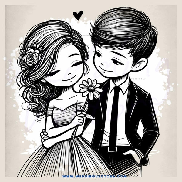 a boy and girl holding flowers