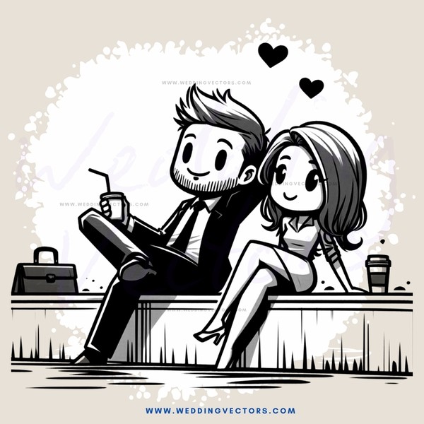 man and woman on bench with coffee