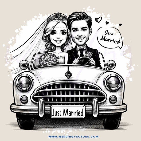 just married couple in car