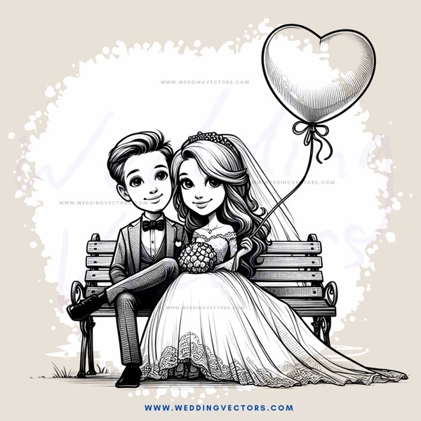 two lovers on a bench with balloon