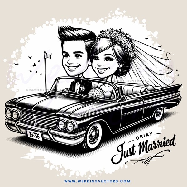 just married caricature picture