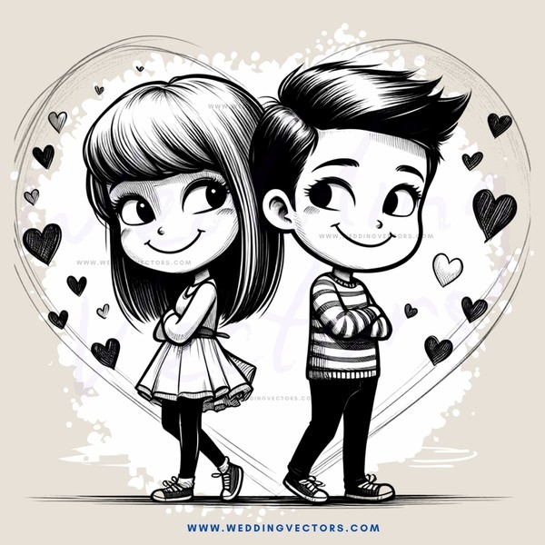 cartoon boy and girl side by side