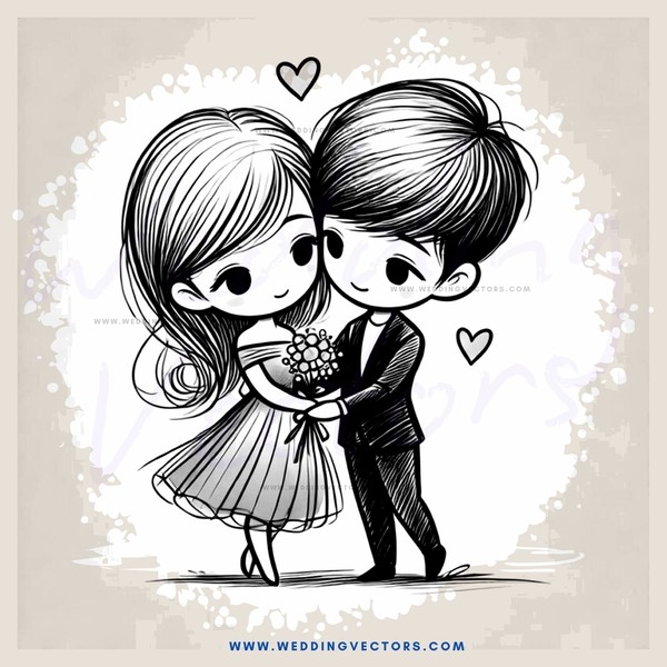 boy and girl holding hands with hearts over their heads