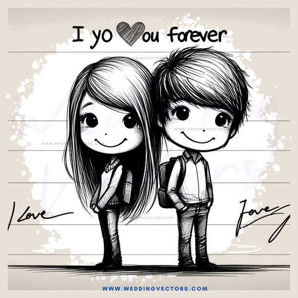 a boy and girl standing side by side on paper