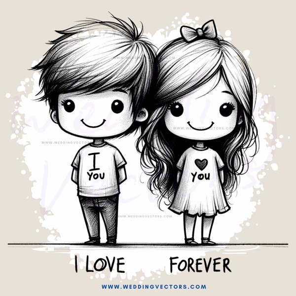 a boy and girl with shirts that say "i love you" forever
