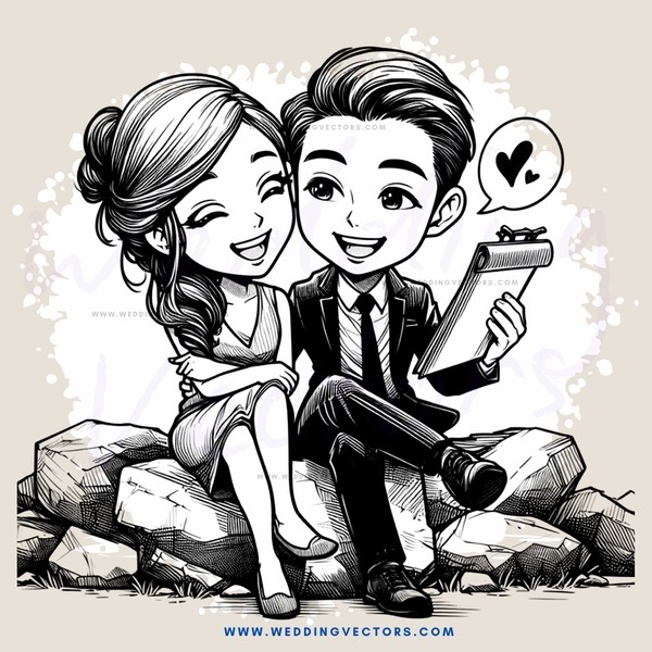 lovers on rocks with heart emotion