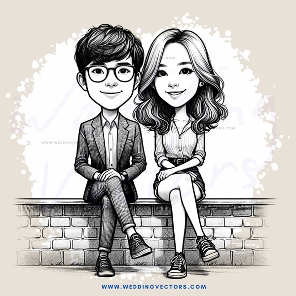 a boy and girl sitting on a brick wall