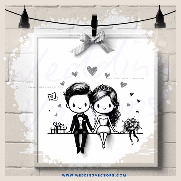 a framed picture of a couple and a gift