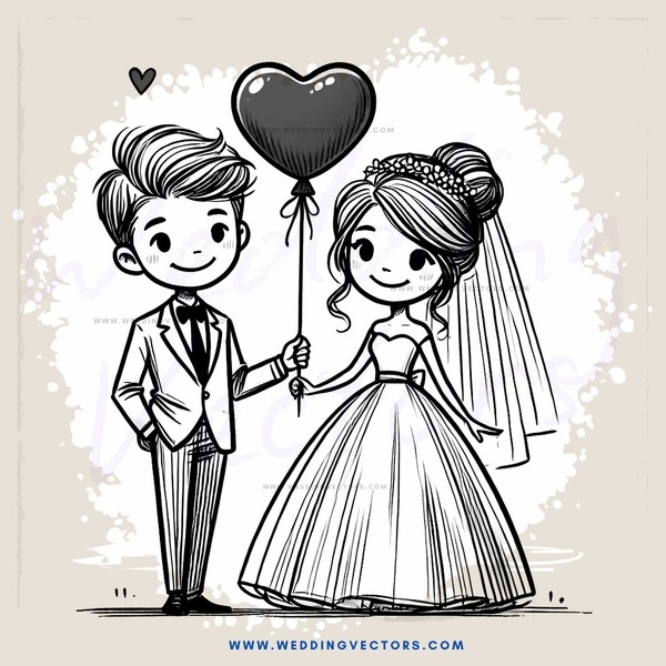 bride and groom with heart balloon