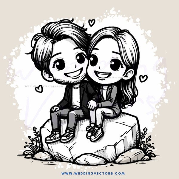 a boy and girl sitting on a rock