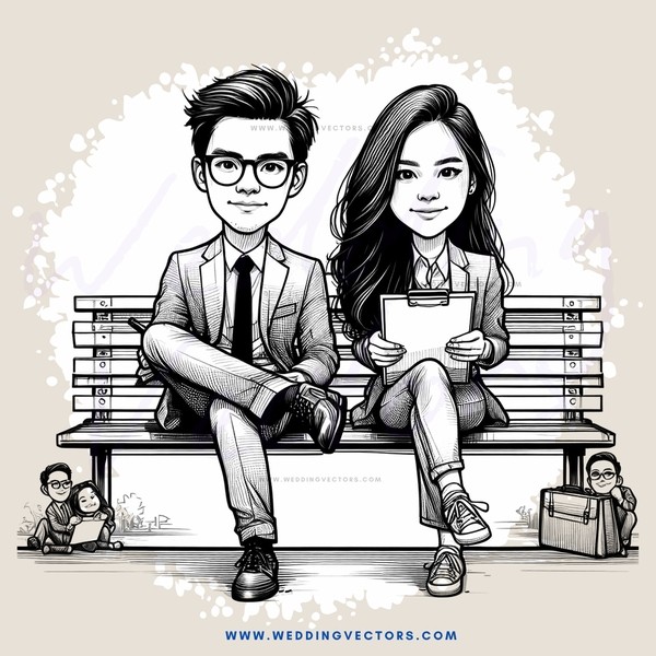 cartoon people sitting on bench in different positions