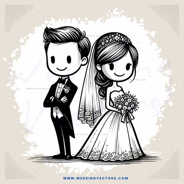 couple posing with bride and groom attire on