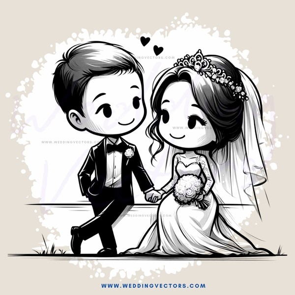 a newlywed couple holding hands