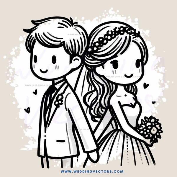 bride and groom cartoon character portrait