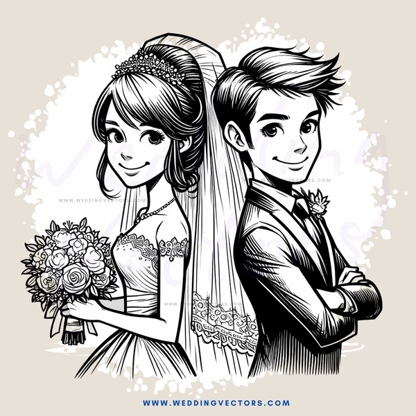 a bride and groom's picture (cartoon)