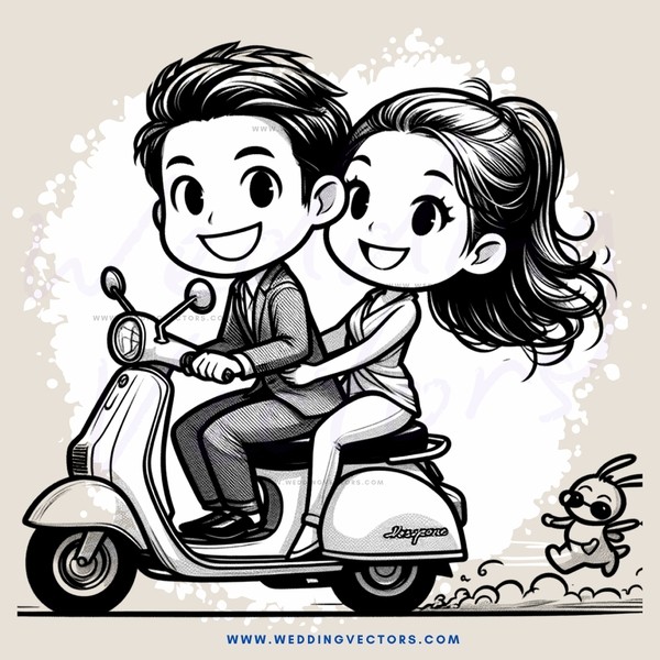a man and woman on a moped with a dog in front