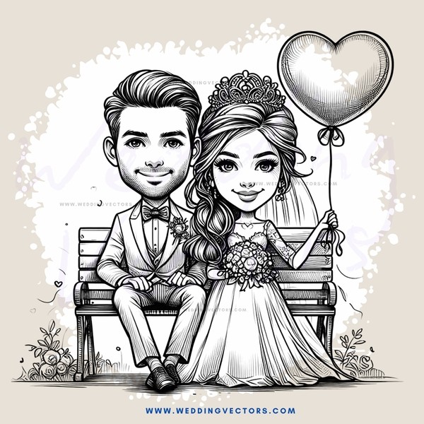 a bride and groom on a bench
