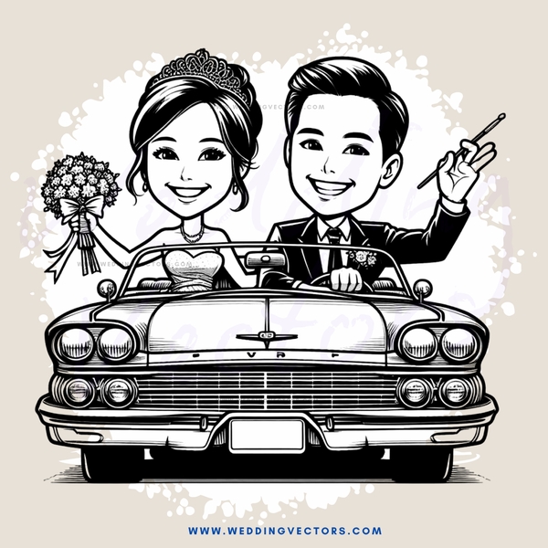 a couple in a car with their hands up