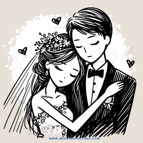 a man and woman hugging with hearts all over