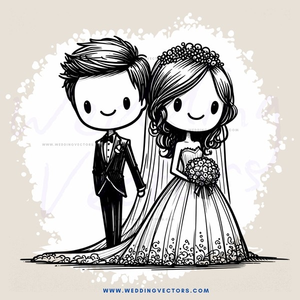 a bride and groom standing next to each other