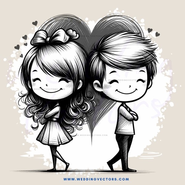 boy and girl hearts ink art