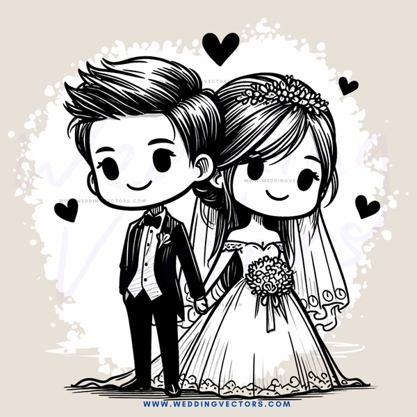 a bride and groom with flowers