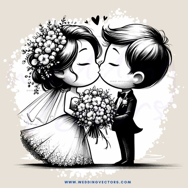 a newlywed couple sharing their first kiss