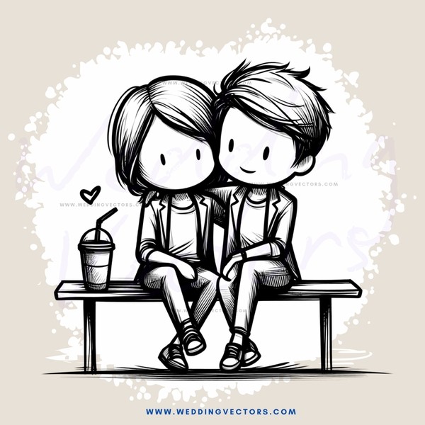 two people sitting on bench with cup and straw