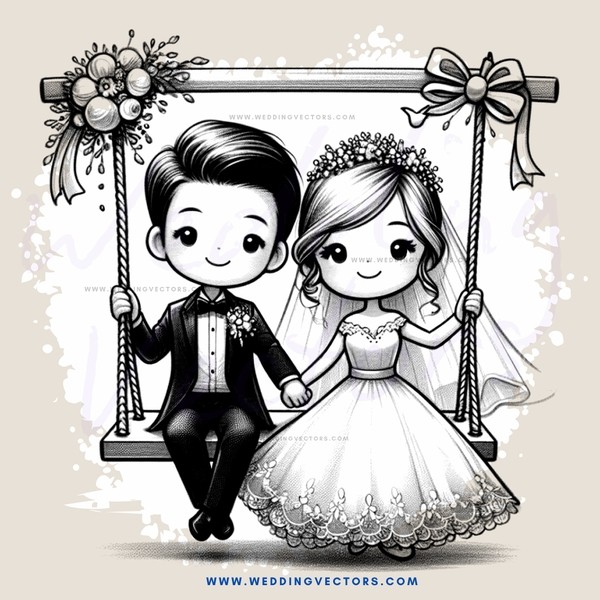 bride and groom on swing
