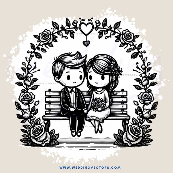 couple on bench with flowers and leaves surrounding them