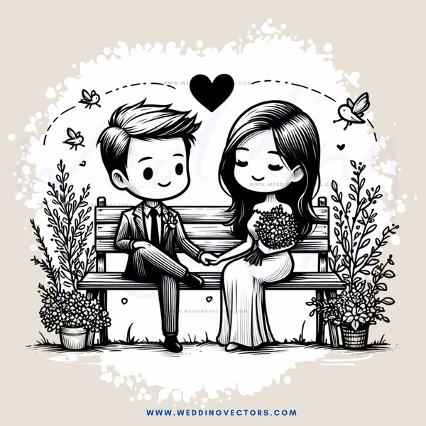 a man and woman sitting on a bench with plants in pots