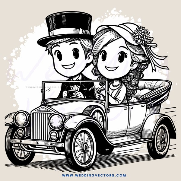 a couple in a vintage car smiling and laughing