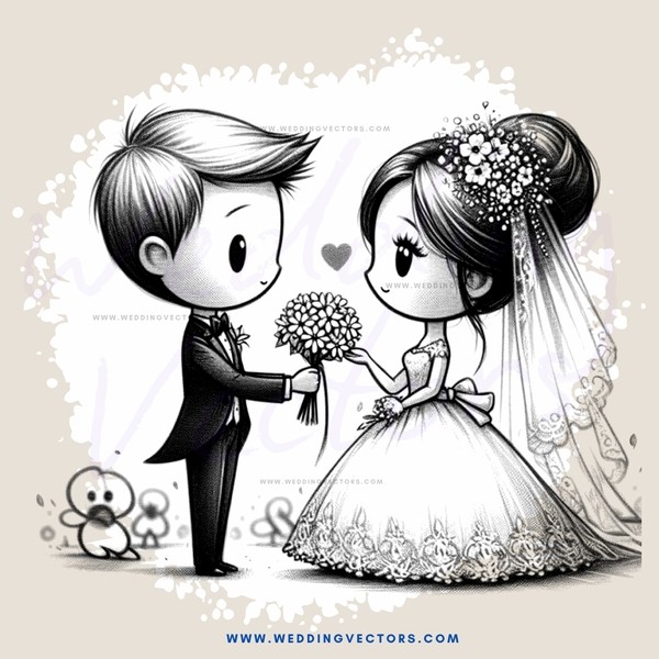 wedding couple in cartoon style