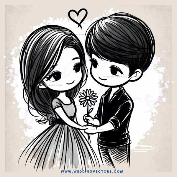 a boy and girl with flowers in their hands