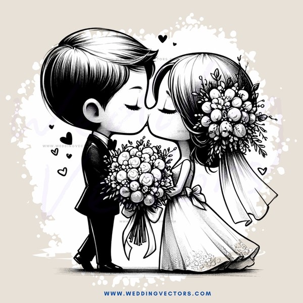 kissing man and woman cartoon sketch