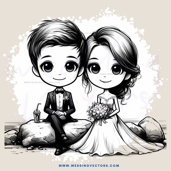 cartoon couple on rocks by water