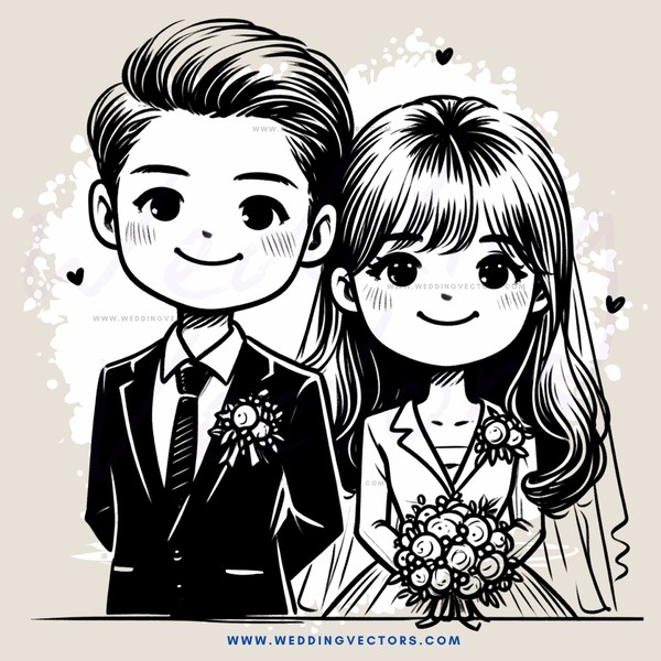 a young couple with hearts around them