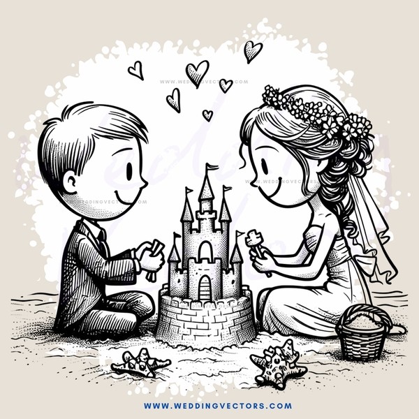 a couple looking at a model castle